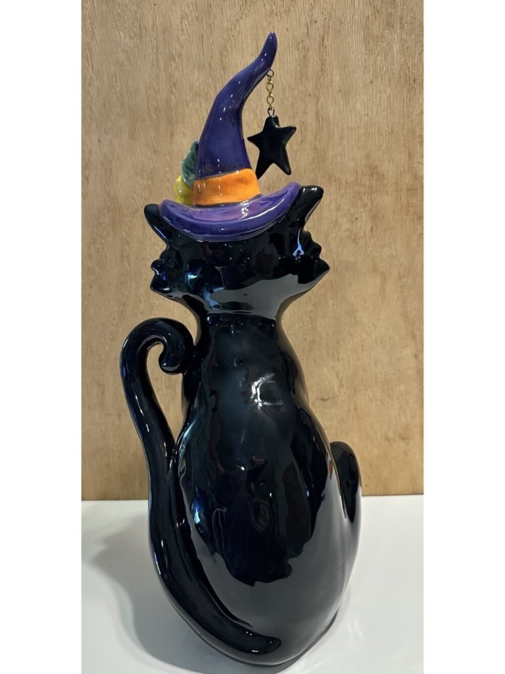 Blue Sky Clayworks Black CAT Kitten Hat Star Dangle Ceramic Halloween Figurine - Picture 5 of 8